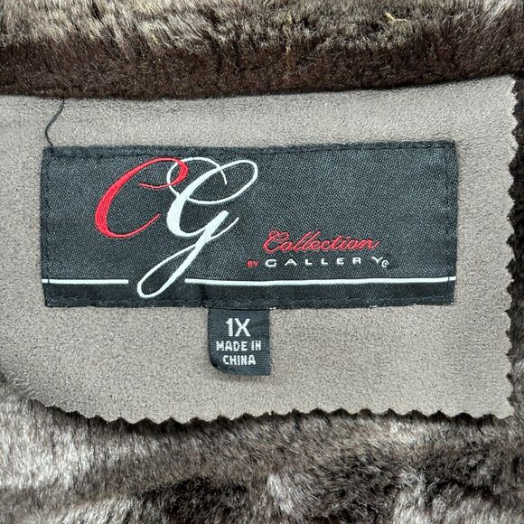 CG COLLECTION BY GALLERY Jacket Womens 1X Faux Fur Lined Button Front Coat Brown - Picture 11 of 16